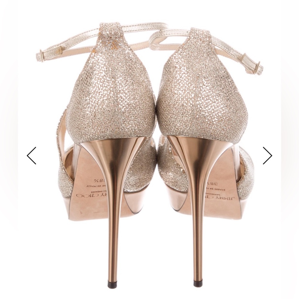 Jimmy Choo Gold Glitter Heels - Picture 3 of 4
